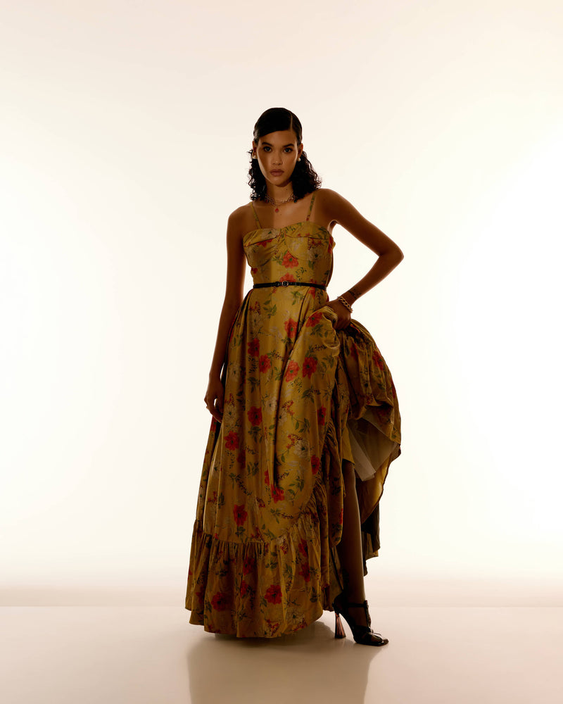 Nadia Satin Floral Print Dress