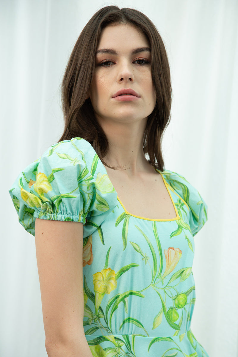 Aqua Kaneer flower puff sleeves dress